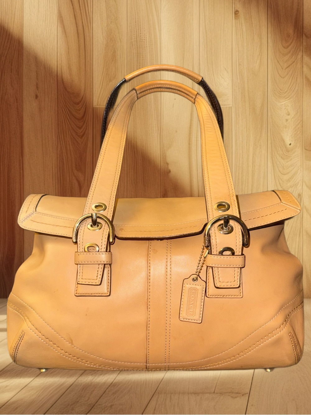 Coach Soho Hampton Flap F12304 Tan Leather Satchel Shoulder Bag